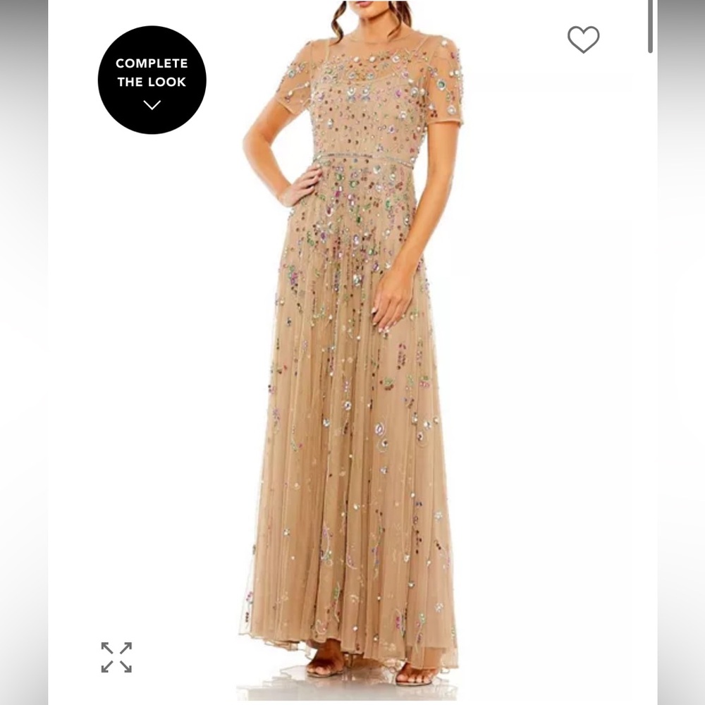 Mac Duggal Embellished Tan Maxi Dress